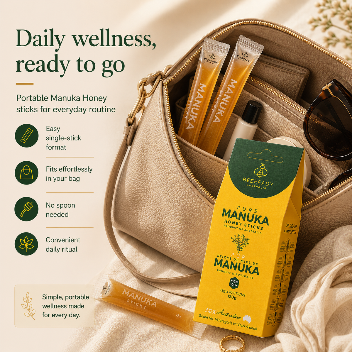 Premium Australian Manuka Honey Sticks MGO 300+ (Value Bundle: 3 Packs, 30 Sticks)
