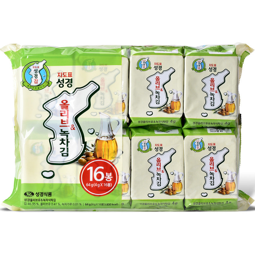 Sung Gyung Olive & Green tea Seasoned Sliced laver 4g*16