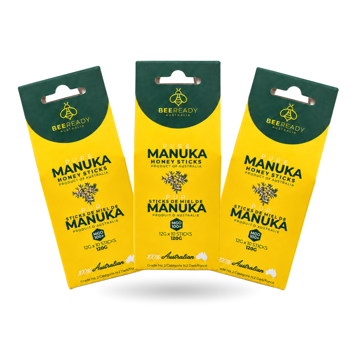 Premium Australian Manuka Honey Sticks MGO 100+ (Value Bundle: 3 Packs, 30 Sticks)