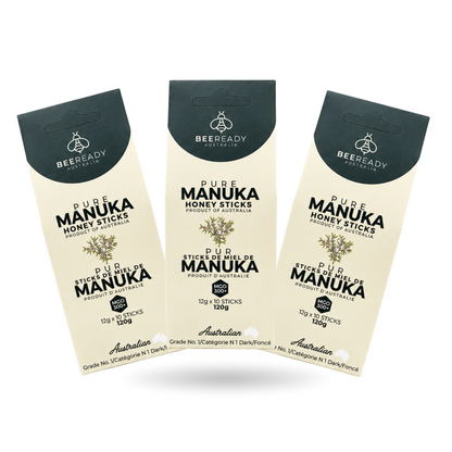 Premium Australian Manuka Honey Sticks MGO 300+ (Value Bundle: 3 Packs, 30 Sticks)